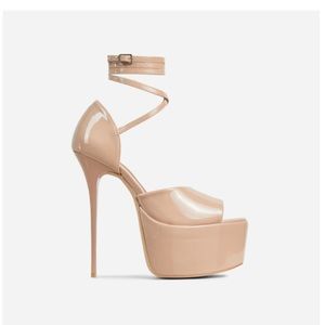 EGO GABBY STRAPPY PEEP TOE EXTREME PLATFORM STILETTO HEEL IN NUDE PATENT Size 9